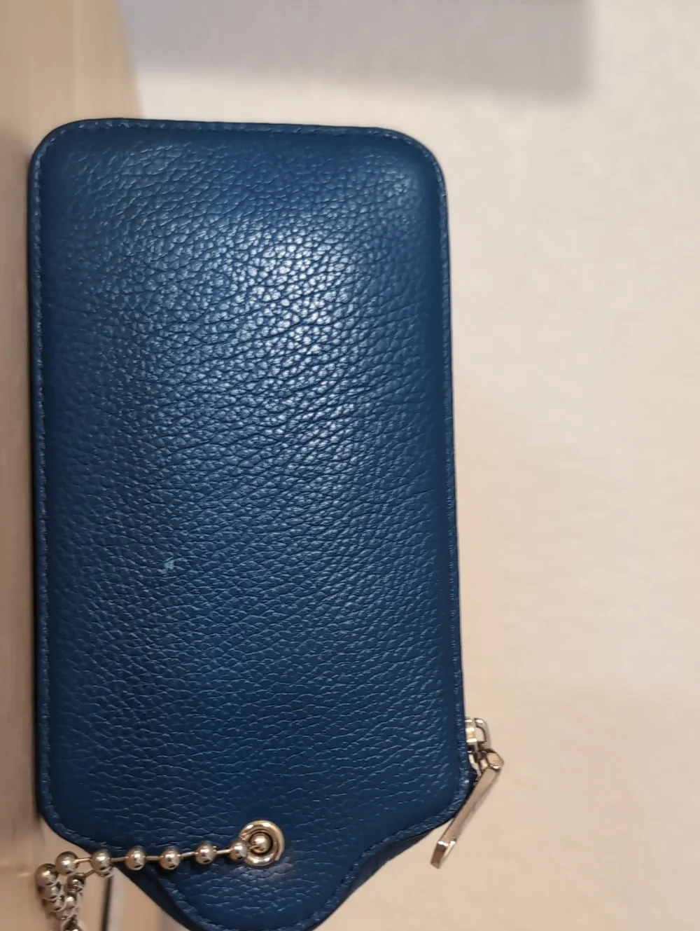 Rare Collectable Coach Teal Leather Zip Xl Hangtag Wristlet Card Case.